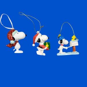 Vintage Peanuts Snoopy Christmas Ornament Set of 3 Woodstock Whitmans Mailbox